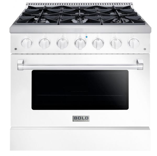 36-inch, Hallman BOLD Series Freestanding Dual Fuel Range - NG -electric oven, White