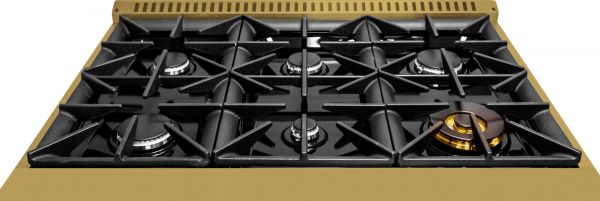 36-IN, 6 Burner, Freestanding, Dual Fuel Range with Natural Gas Stove and Electric Oven, Gold with Gold Trim
