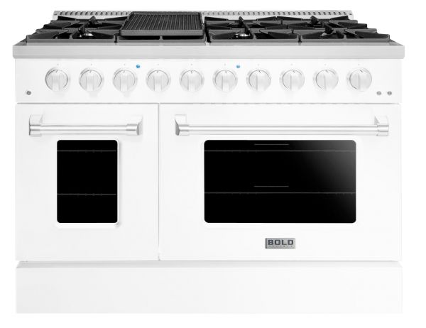 48-inch, Hallman BOLD Series Freestanding Dual Fuel Range - NG -electric oven White