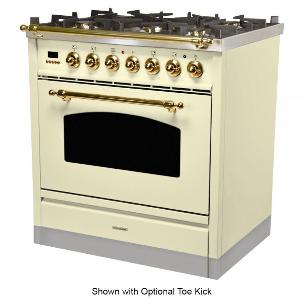 30 in. Single Oven Dual Fuel Italian Range, Brass Trim in Antique White