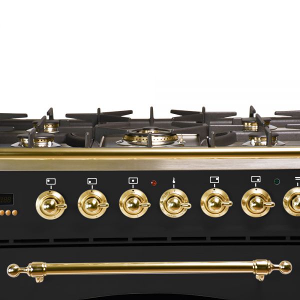 30 in. Single Oven Dual Fuel Italian Range, LP Gas, Brass Trim in Glossy Black