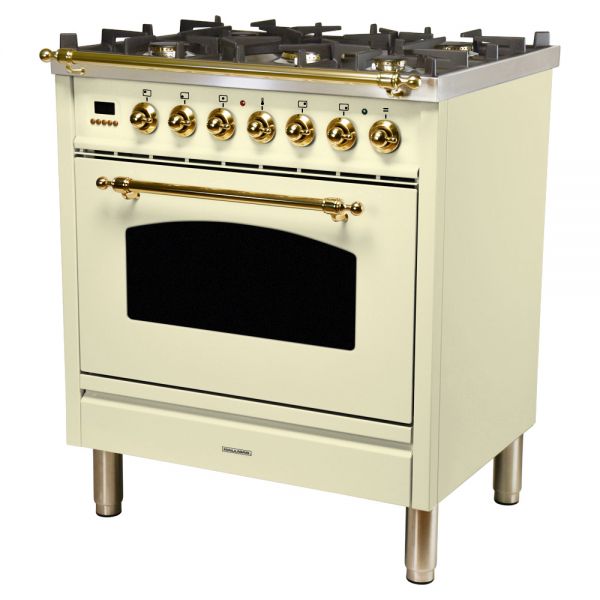 30 in. Single Oven Dual Fuel Italian Range, LP Gas, Brass Trim