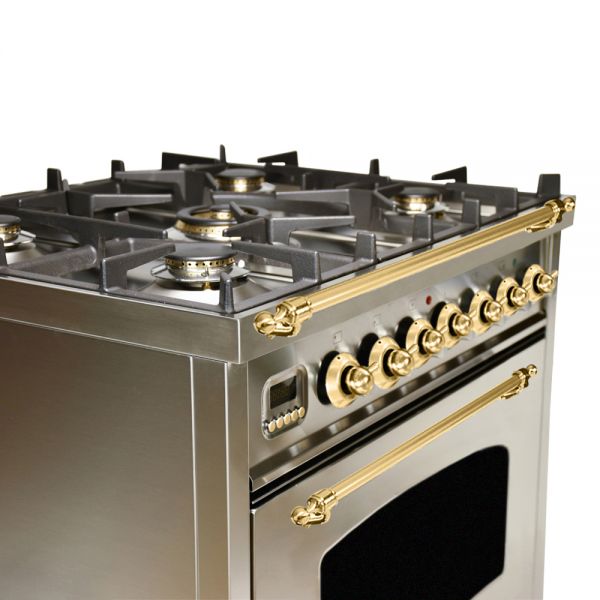 30 in. Single Oven Dual Fuel Italian Range, LP Gas, Brass Trim in Stainless-Steel