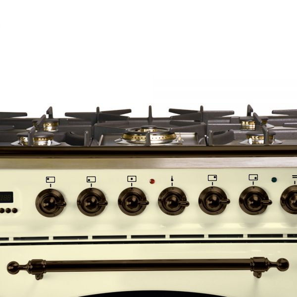 30 in. Single Oven Dual Fuel Italian Range, Bronze Trim in Antique White