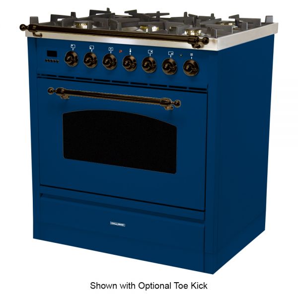 30 in. Single Oven Dual Fuel Italian Range, LP Gas, Bronze Trim in Blue