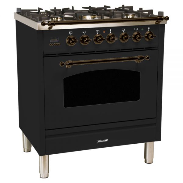 30 in. Single Oven Dual Fuel Italian Range, LP Gas, Bronze Trim in Glossy Black
