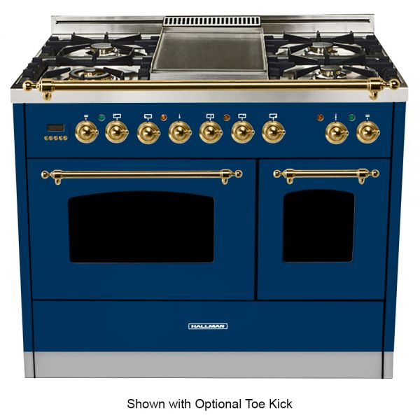 40 in. Double Oven Dual Fuel Italian Range, Brass Trim in Blue