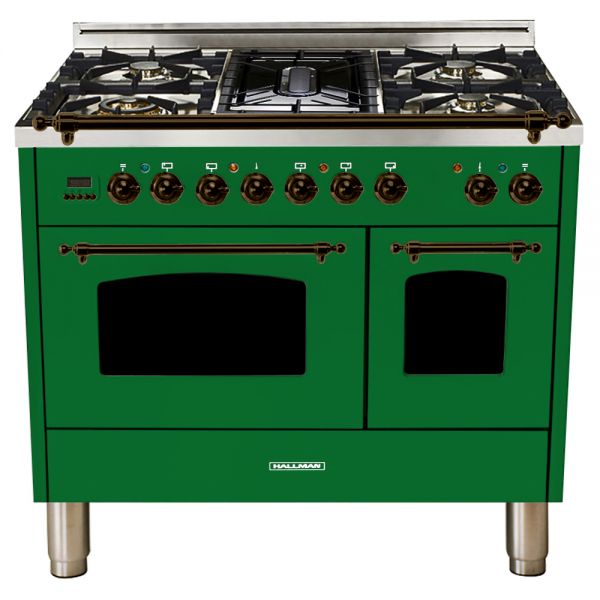 40 in. Double Oven Dual Fuel Italian Range, Bronze Trim in Emerald Green
