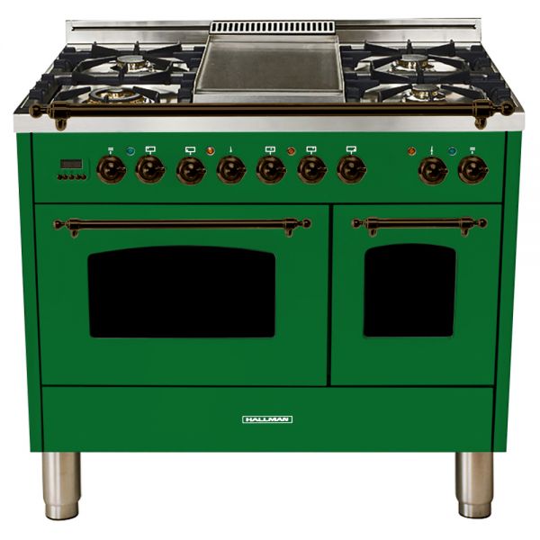 40 in. Double Oven Dual Fuel Italian Range, LP Gas, Bronze Trim in Emerald Green