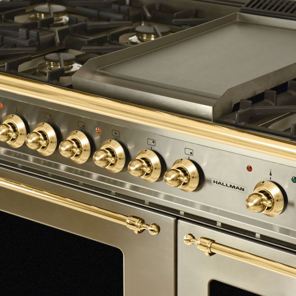 48 in. Double Oven Dual Fuel Italian Range, Brass Trim