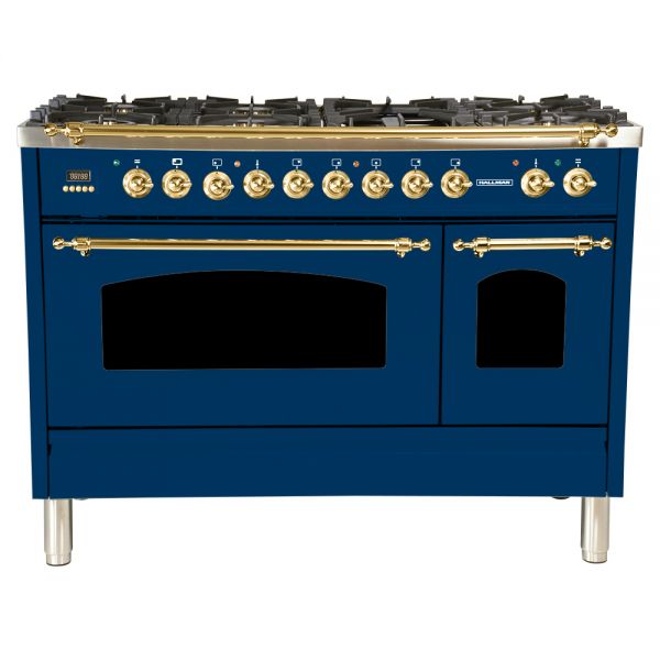 48 in. Double Oven Dual Fuel Italian Range, Brass Trim in Blue