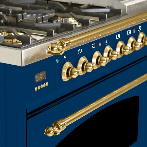 48 in. Double Oven Dual Fuel Italian Range, Brass Trim in Blue