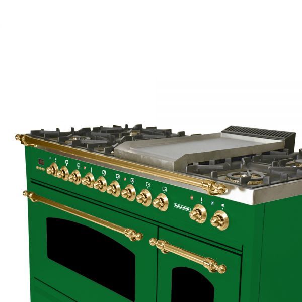 48 in. Double Oven Dual Fuel Italian Range, LP Gas, Brass Trim in Emerald Green