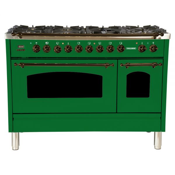 48 in. Double Oven Dual Fuel Italian Range, Bronze Trim in Emerald Green