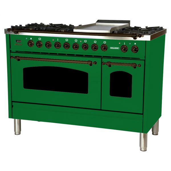 48 in. Double Oven Duel Fuel Italian Range, Bronze Trim in Emerald Green