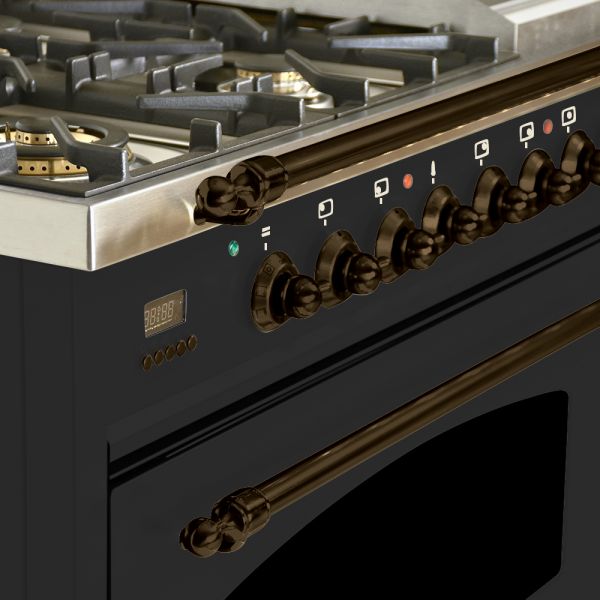 48 in. Double Oven Dual Fuel Italian Range, LP Gas, Bronze Trim in Matte Graphite