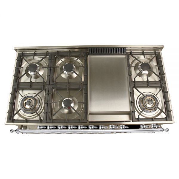 48 in. Double Oven Dual Fuel Italian Range, Chrome Trim in Stainless-steel