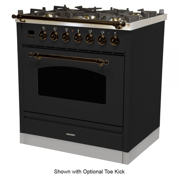 30 in. Single Oven All Gas Italian Range, Bronze Trim in Glossy Black
