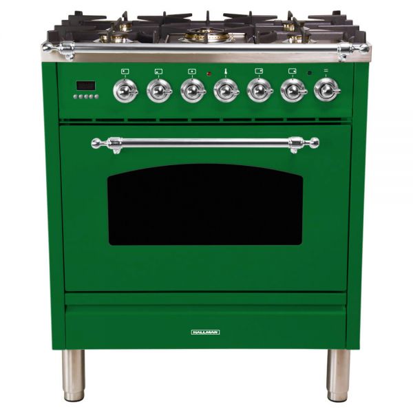 30 in. Single Oven All Gas Italian Range, Chrome Trim in Emerald Green