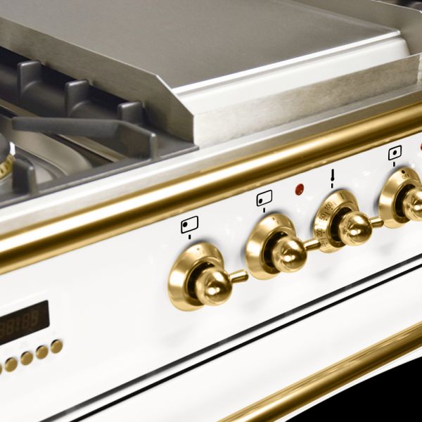 36 in. Single Oven All Gas Italian Range, LP Gas, Brass Trim in White