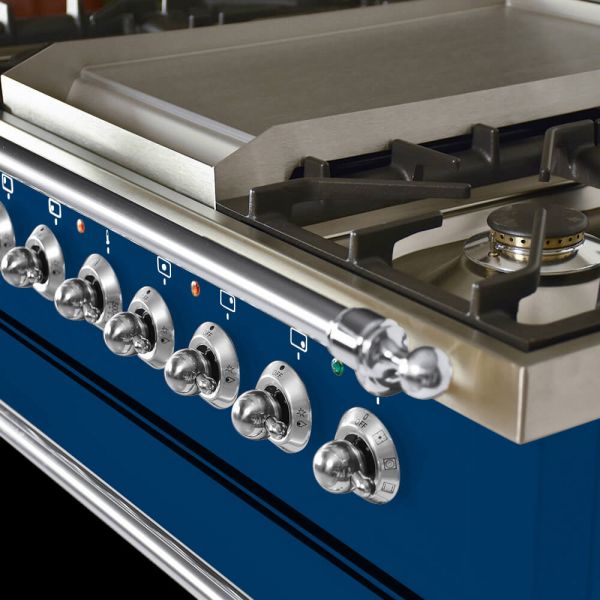 36 in. Single Oven All Gas Italian Range, Chrome Trim in Blue