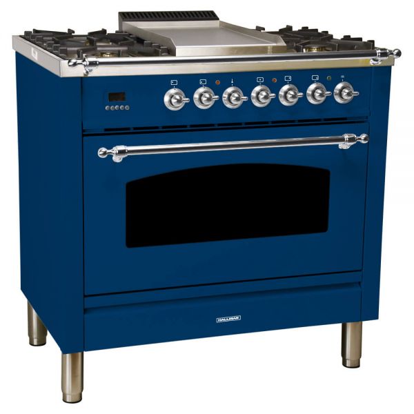 36 in. Single Oven All Gas Italian Range, LP Gas, Chrome Trim in Blue
