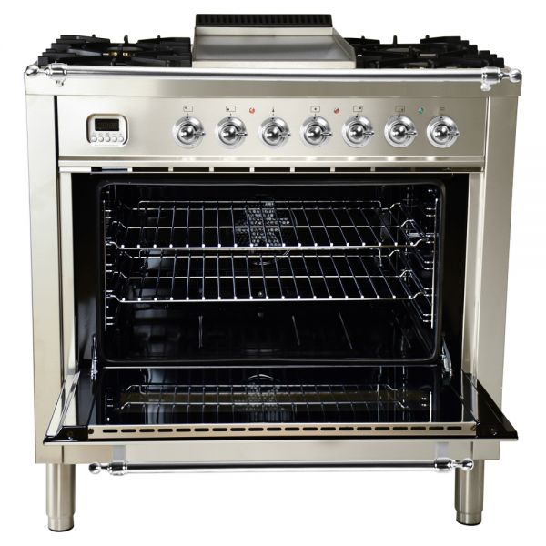 36 in. Single Oven All Gas Italian Range, LP Gas, Chrome Trim in Stainless-steel