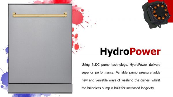 24-Inch Dishwasher with Stainless Steel Metal Spray Arms (not plastic), in the color GB with BOLD Chrome handle